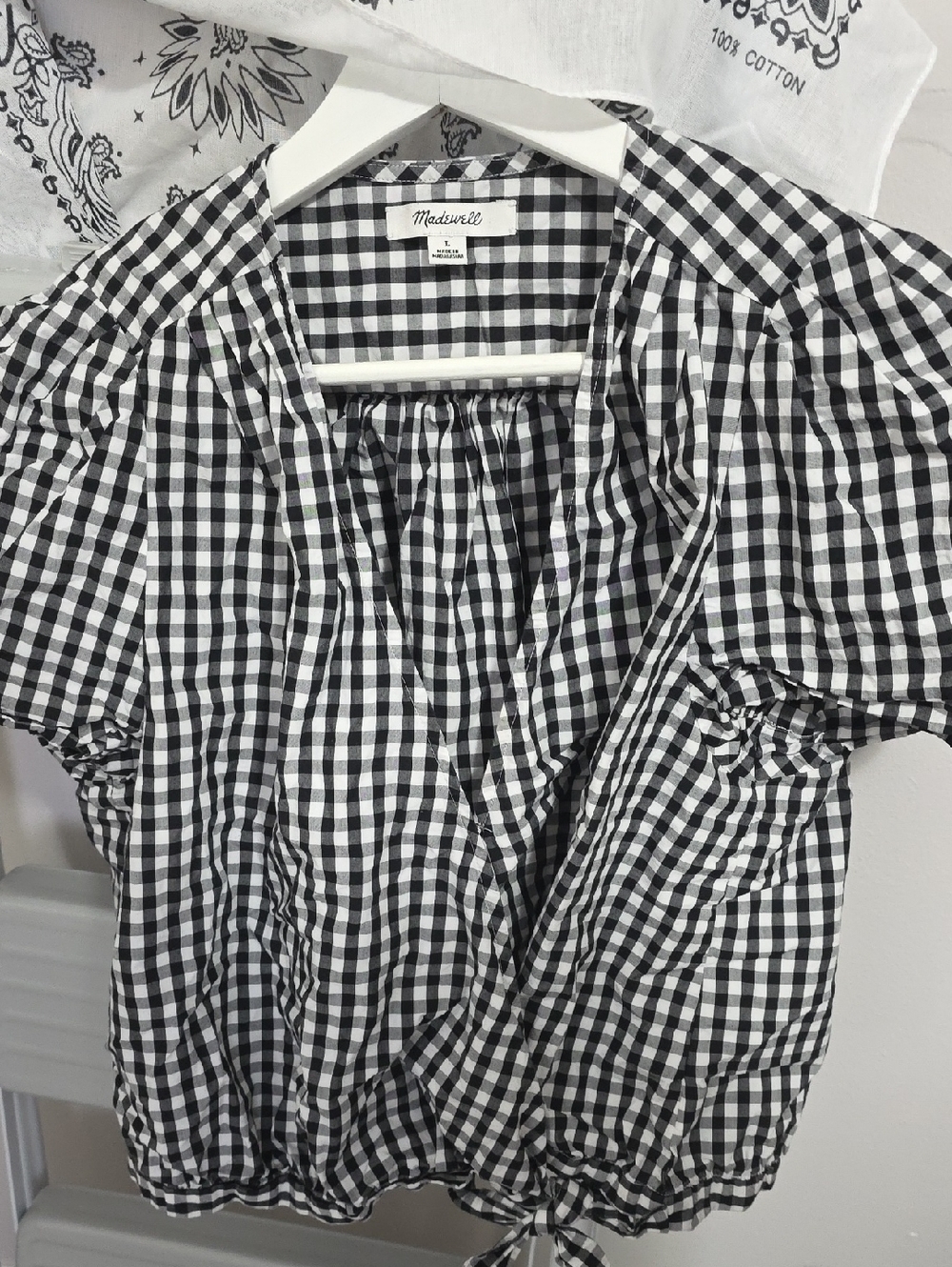 Madewell Black & White Gingham Wrap Tie-Front Blouse